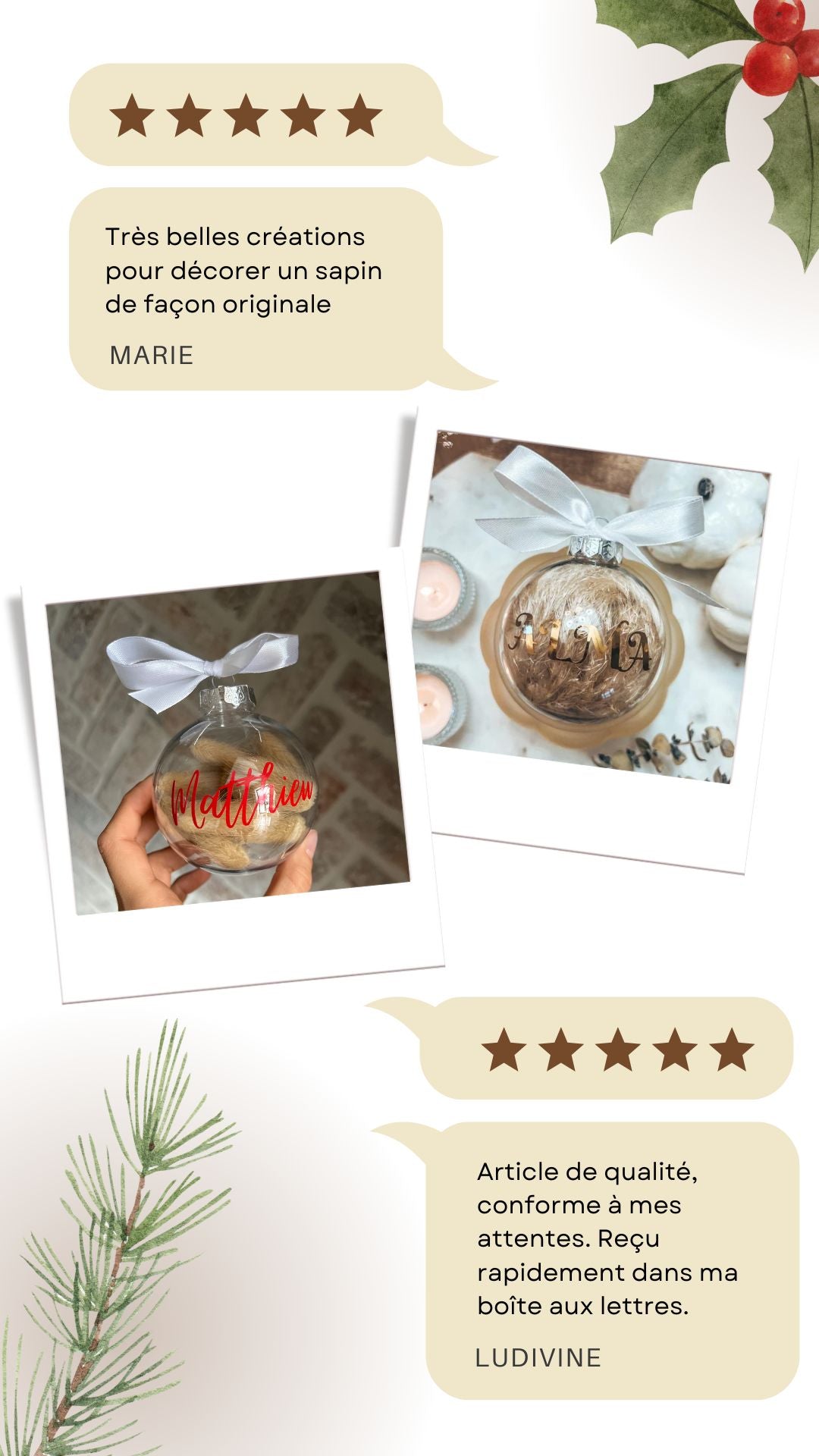 Boule de noël transparente personnalisée