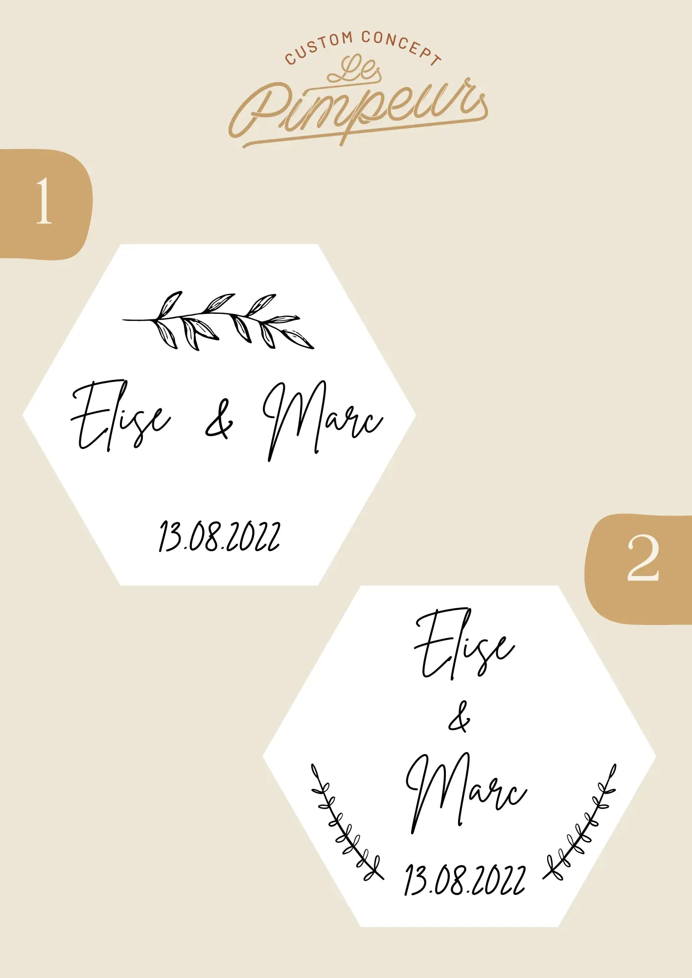 Boite à alliances en verre hexagonale personnalisée Lespimpeurs