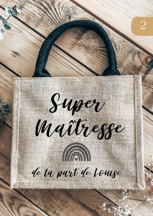 Petit sac en toile de jute, cadeau de fin d'année maitresse, atsem, nounou Lespimpeurs