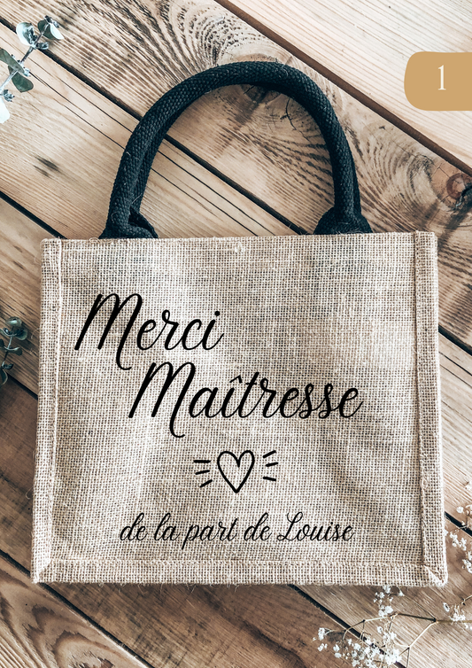 Petit sac en toile de jute, cadeau de fin d'année maitresse, atsem, nounou Lespimpeurs