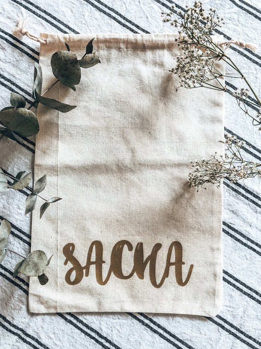 Pochon personnalisé en tissus prénom cadeau enfant maitresse